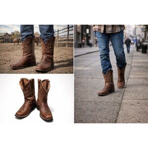 Ariat Western Boots Men's 10.5 D Brown Leather Square Toe Cowboy Core Western